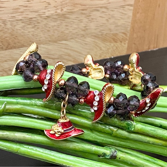 Red Hatter Enamel Beaded Stretchy Bracelet One Size - Picture 6 of 10